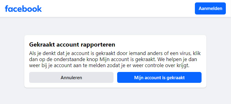 Facebook gehackte account pagina