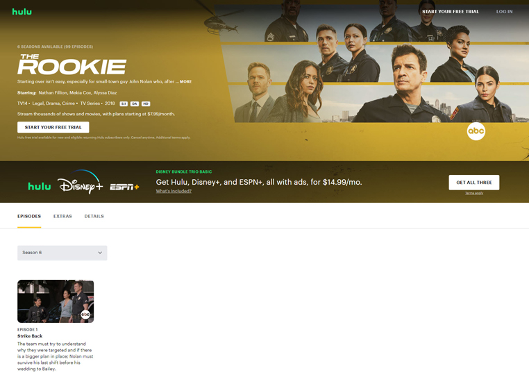 The Rookie seizoen 6 streaming op Hulu