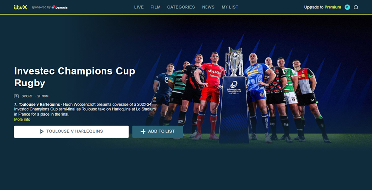 Investec Champions Cup gratis streaming op ITVX