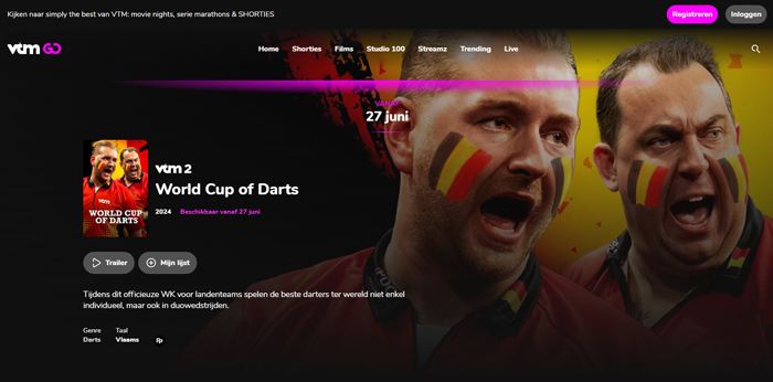 PDC World Cup of Darts live en gratis te zien op VTM GO