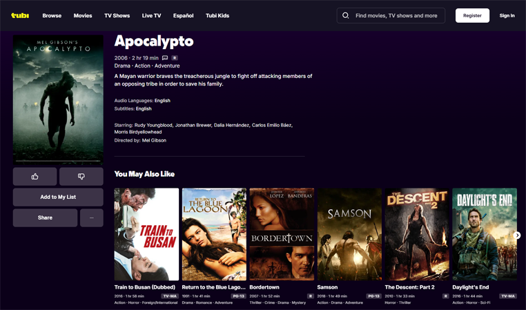 Apocalypto film gratis streamen op Tubi