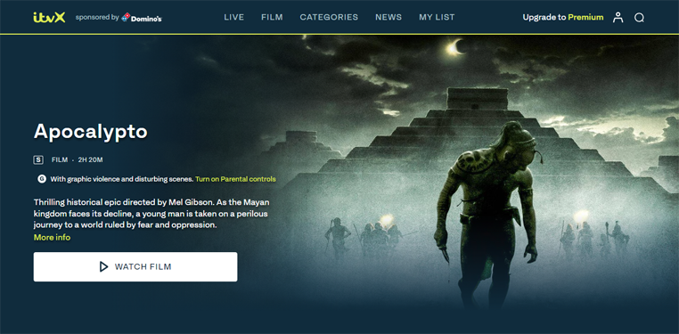 Apocalypto film gratis streaming op ITVX