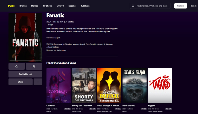 Fanatic film streamen op Tubi