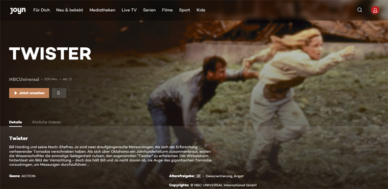 Twister film gratis op het Joyn streamingplatform