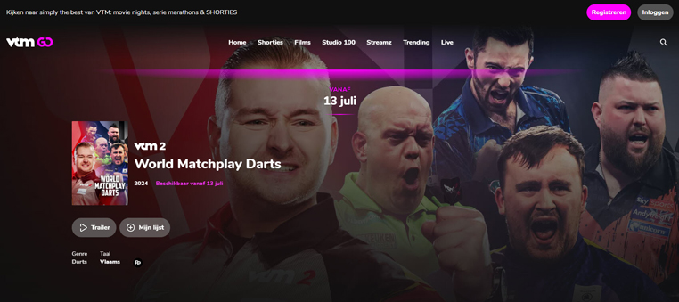 World Matchplay Darts live en gratis streaming op VTM GO