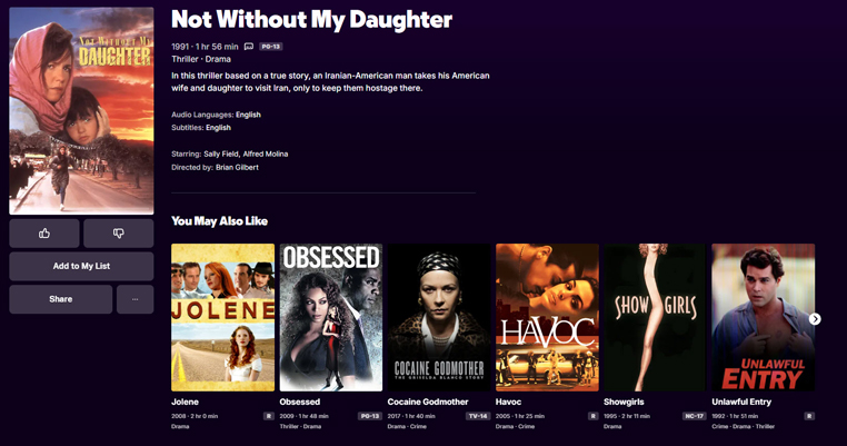 Not Without My Daughter streaming gratis op Tubi