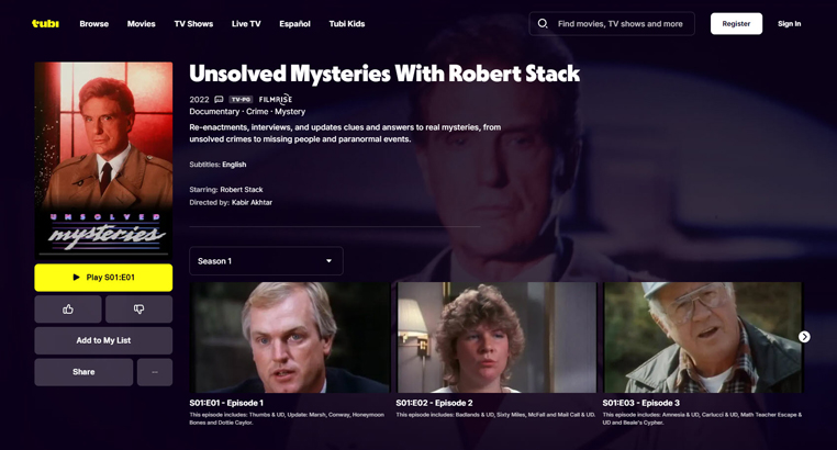 Originele Unsolved Mysteries series gratis streaming op Tubi