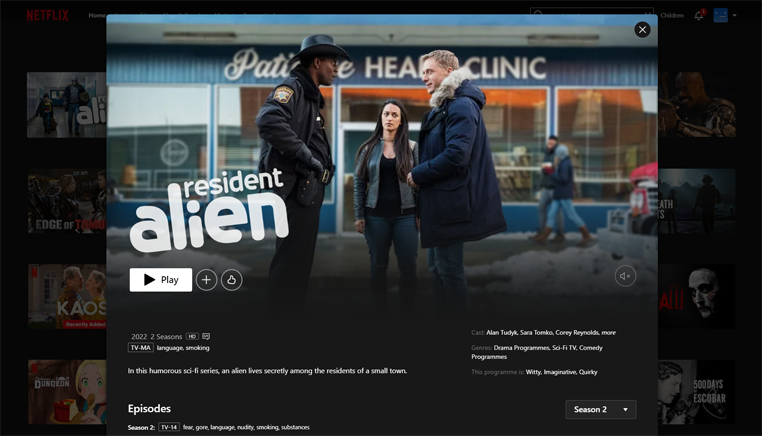 Resident Alien seizoen 2 streaming op Amerikaanse Netflix