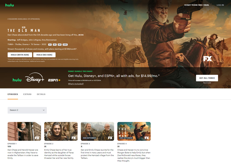 The Old Man seizoen 2 streaming op Hulu