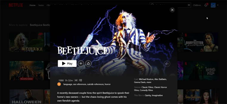 Beetlejuice streaming op Netflix in Engeland