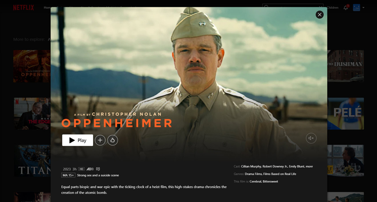 Oppenheimer streaming op Netflix in Australië