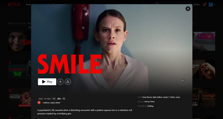 Smile film streaming op Netflix in Engeland