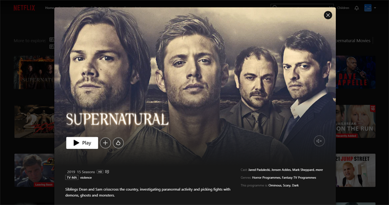 Supernatural series streaming op Netflix