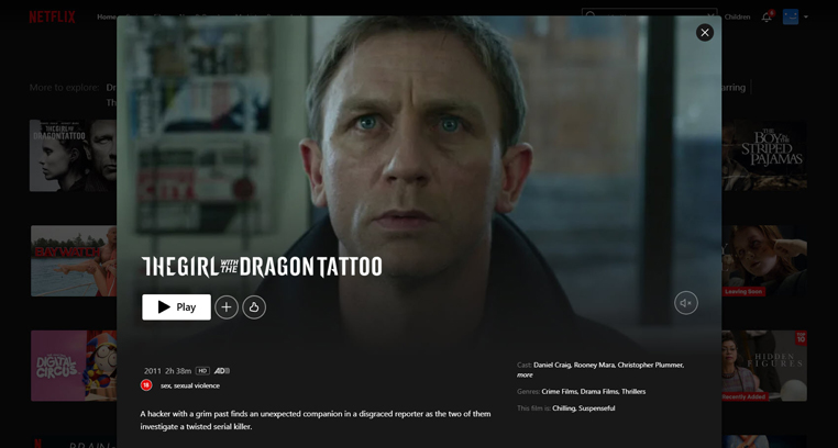 The Girl With The Dragon Tattoo streaming op Netflix