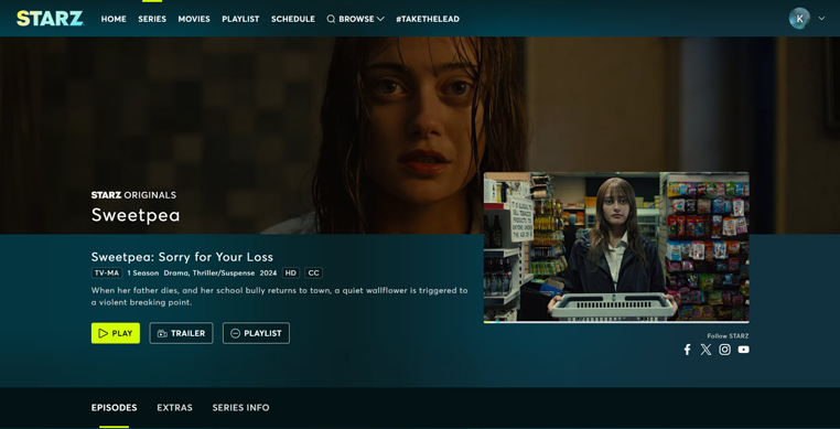 Sweetpea serie streaming op Starz