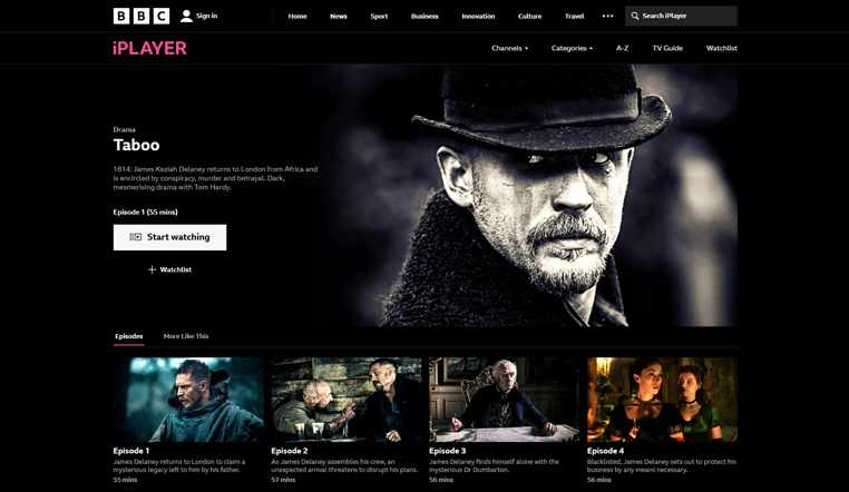 Taboo serie streaming op BBC iPlayer