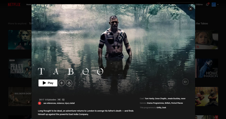 Taboo-serie streaming op Netflix