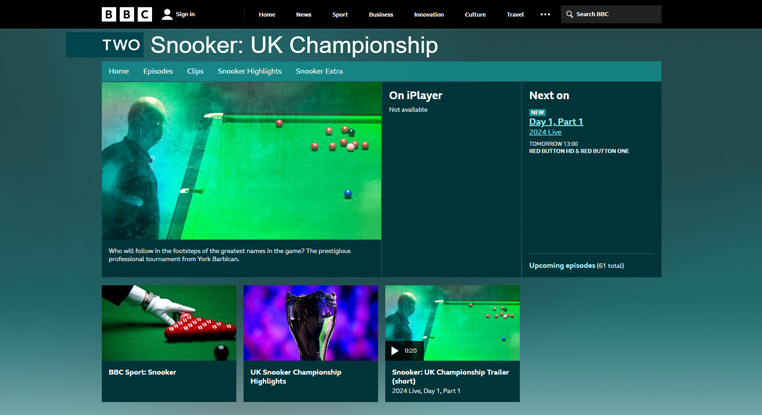 UK Championship snooker streaming op BBC iPlayer