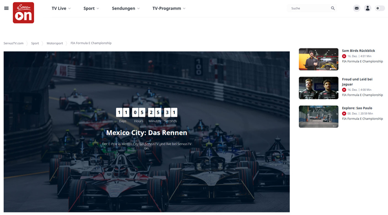 Formule E streaming gratis op ServusTV