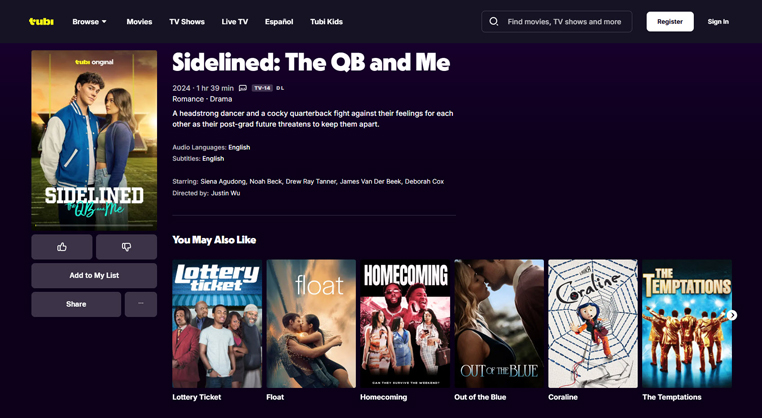 Sidelined: The QB and Me streaming op Tubi