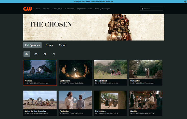 Elk seizoen van The Chosen streaming op The CW