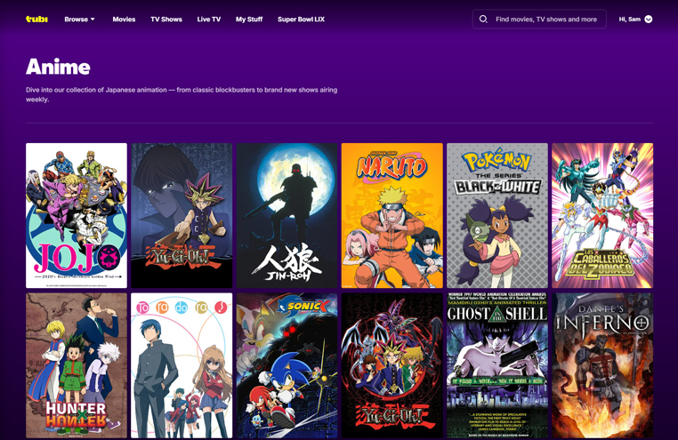 Anime streaming op Tubi