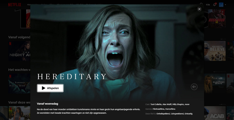 Hereditary streaming op Netflix in Amerika