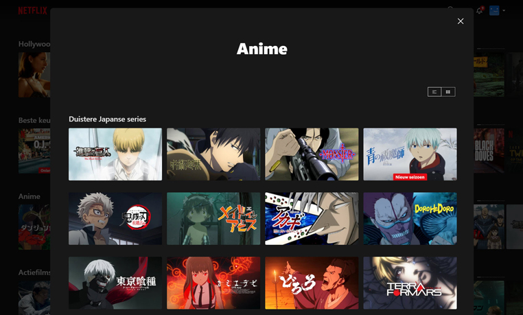 Anime op de Japanse Netflix-bibliotheek