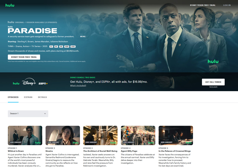 Paradise-serie streaming op Hulu in Amerika