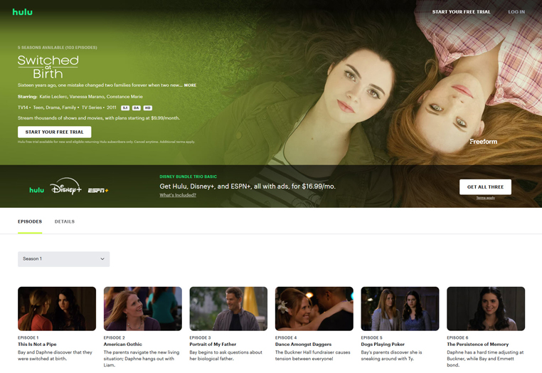 Switched at Birth streaming op Hulu