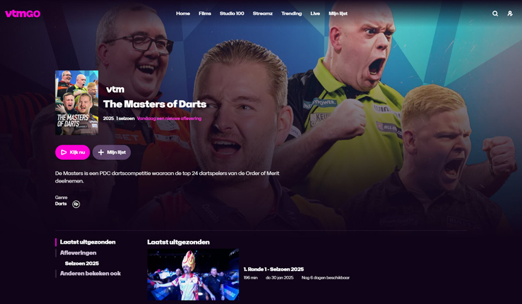 PDC World Masters streaming op VTM GO