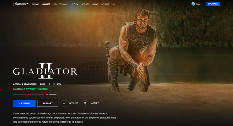 Gladiator II streaming op Paramount+