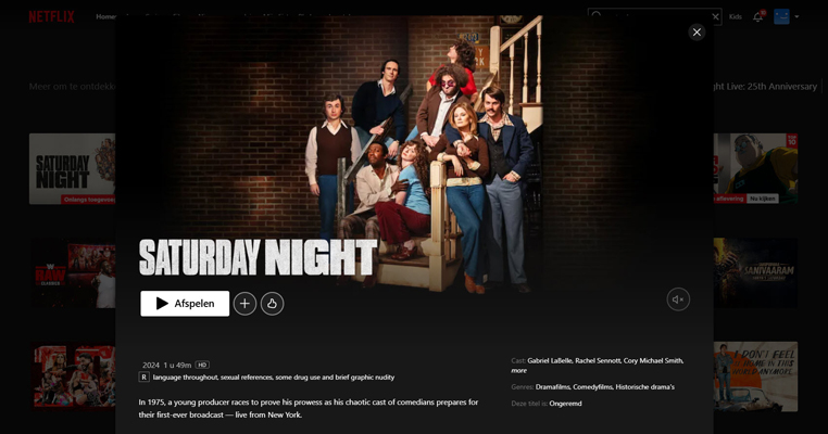 Saturday Night streaming op Netflix in Amerika