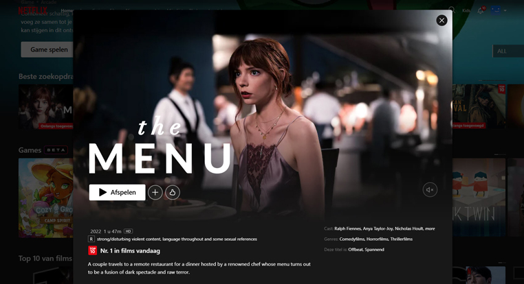 The Menu streaming op Netflix in Amerika