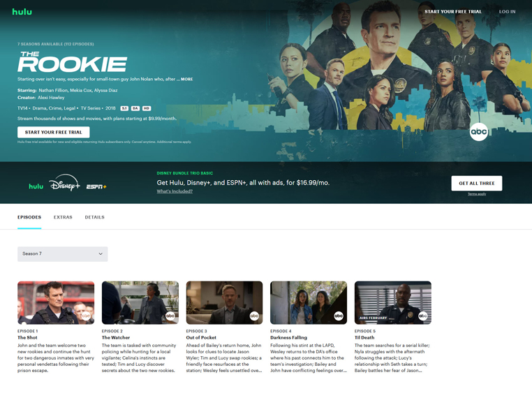 Elk seizoen van The Rookie streaming op Hulu