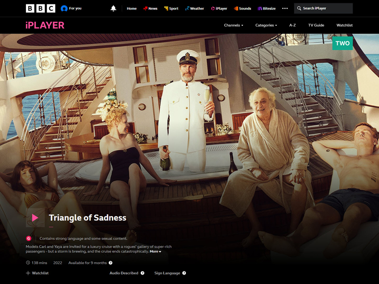 Triangle of Sadness gratis streaming op BBC iPlayer